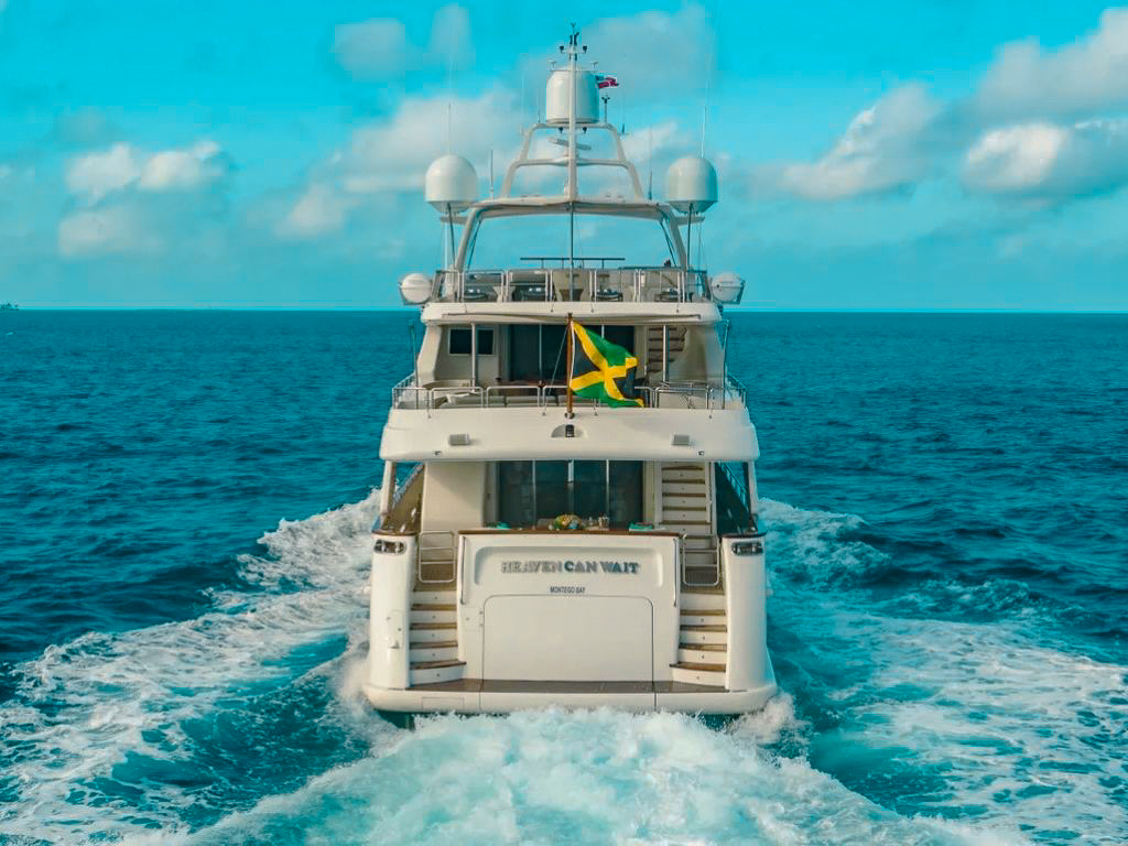 Rear view of the 115 Benetti yacht with swimming platform open
