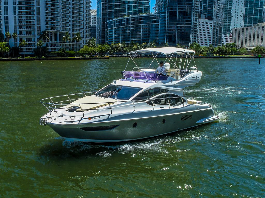Aft deck of the 42 Azimut Fly yacht, overlooking the water