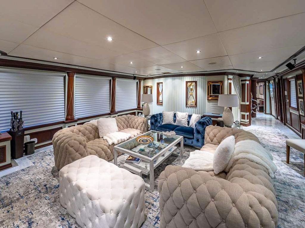 Back of 136 Intermarine Savannah yacht with open water toys