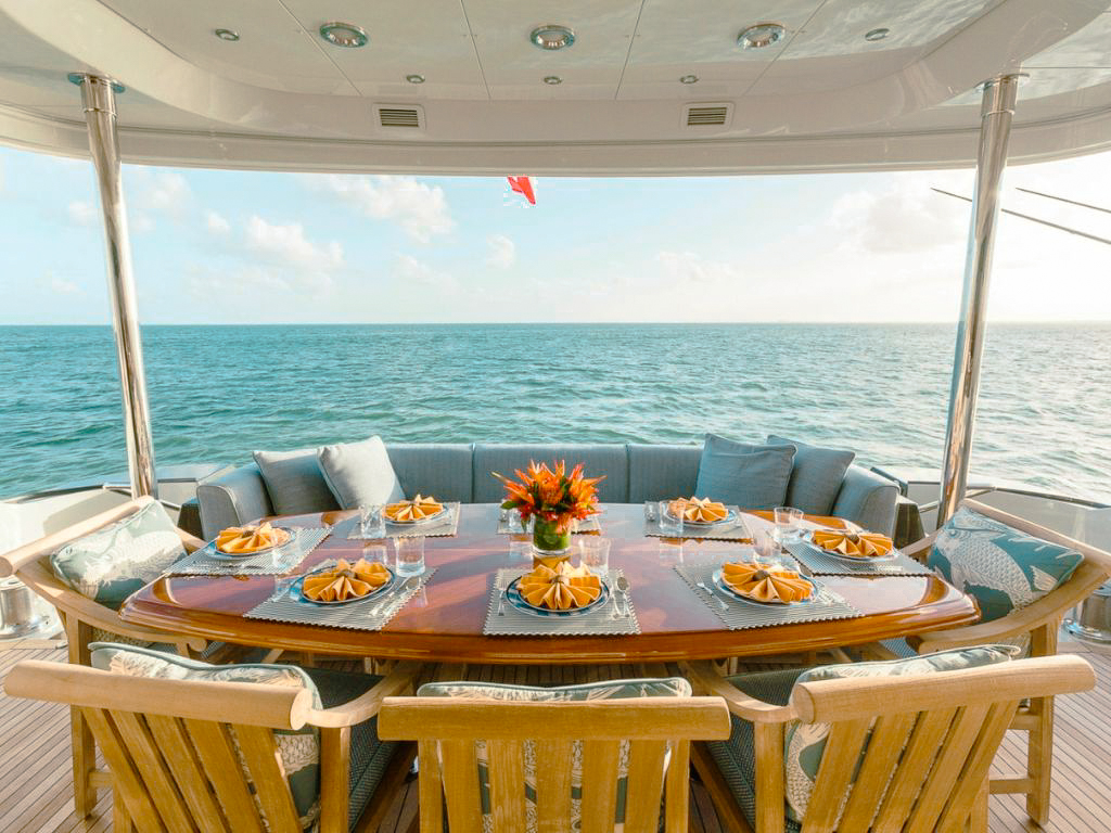A quiet deck space on the 123 Palmer Johnson yacht