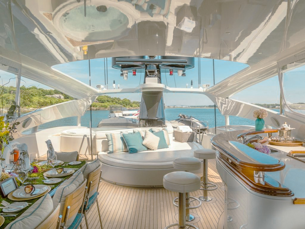 View of the 123 Palmer Johnson yacht from the water
