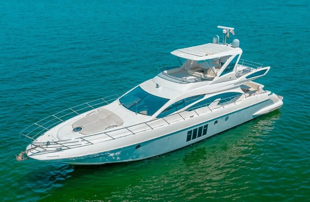 Luxury 64ft Azimut Fly yacht available for charter in Miami with stunning ocean views