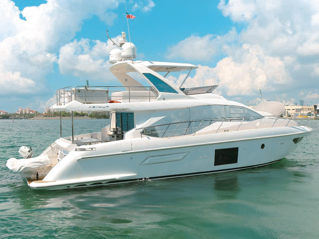 55 Azimut Fly yacht with jet ski available for private day charter in Miami