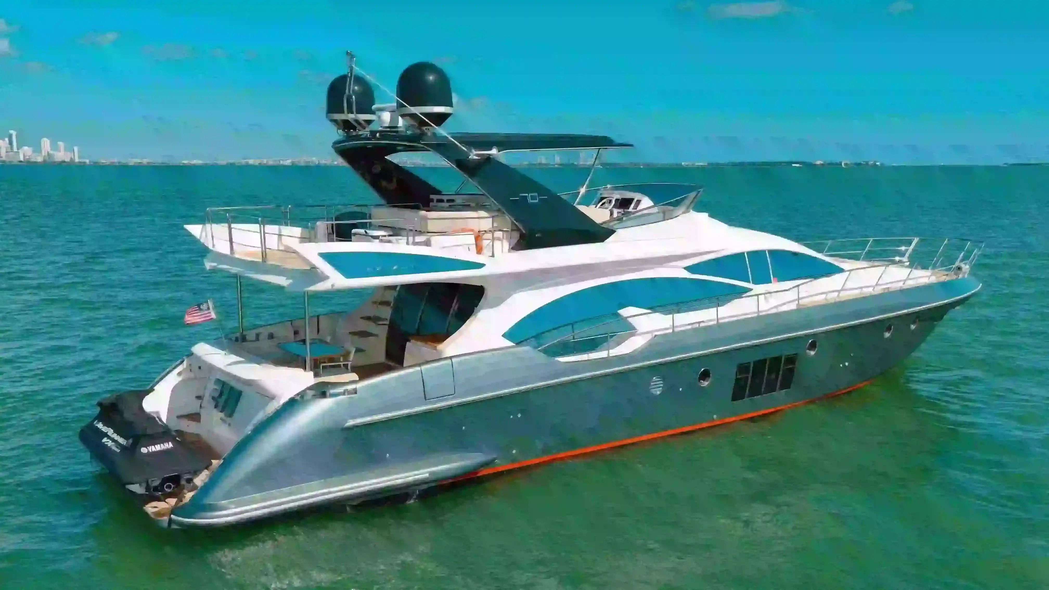 70 Azimut V motor yacht with jet ski for charter in Miami