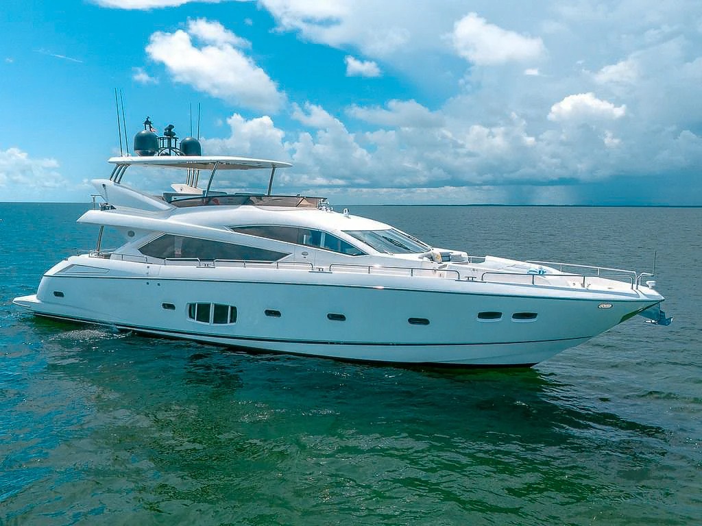 Exterior view of the 80 Sunseeker II yacht cruising in Miami
