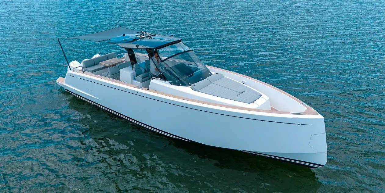 Exterior view of the 38 Pardo yacht cruising in Miami