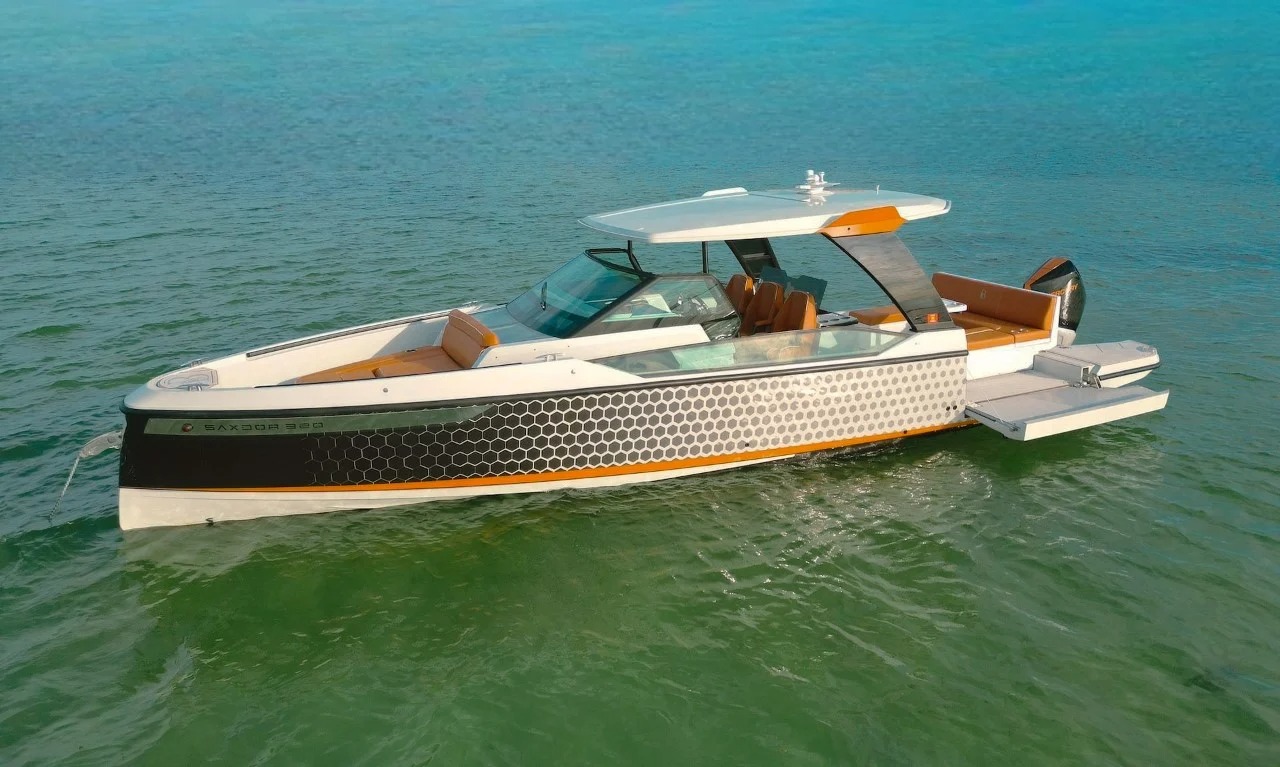 Exterior view of the 34 Saxdor yacht cruising in Miami