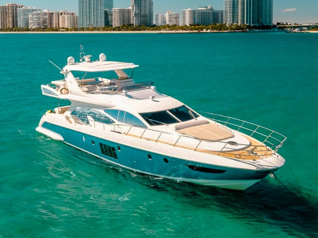 Exterior view of 70 Azimut I yacht cruising in Miami