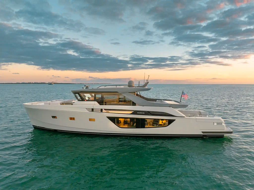 Exterior view of the 72 Bluegame yacht in Miami