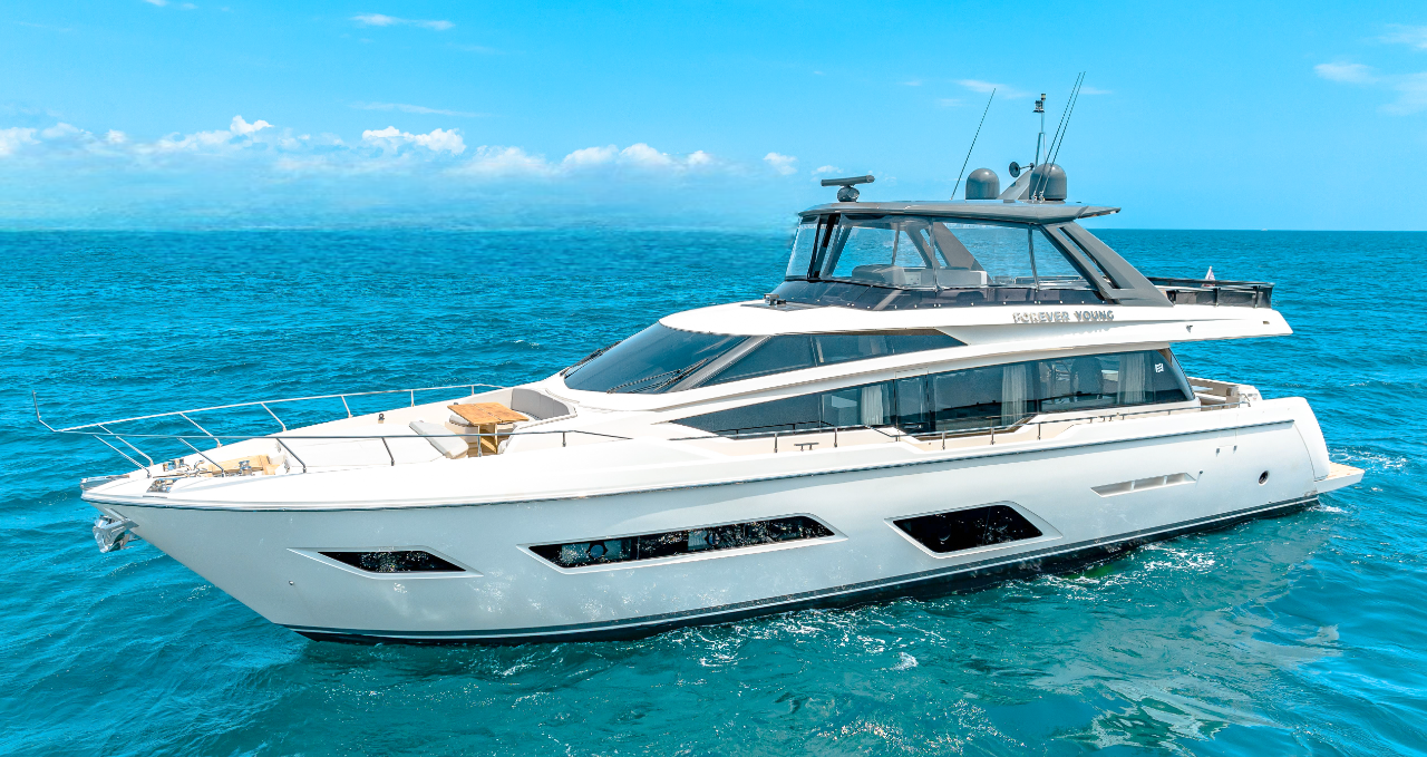 Luxury yacht docked near Las Olas Boulevard in Fort Lauderdale, Florida.