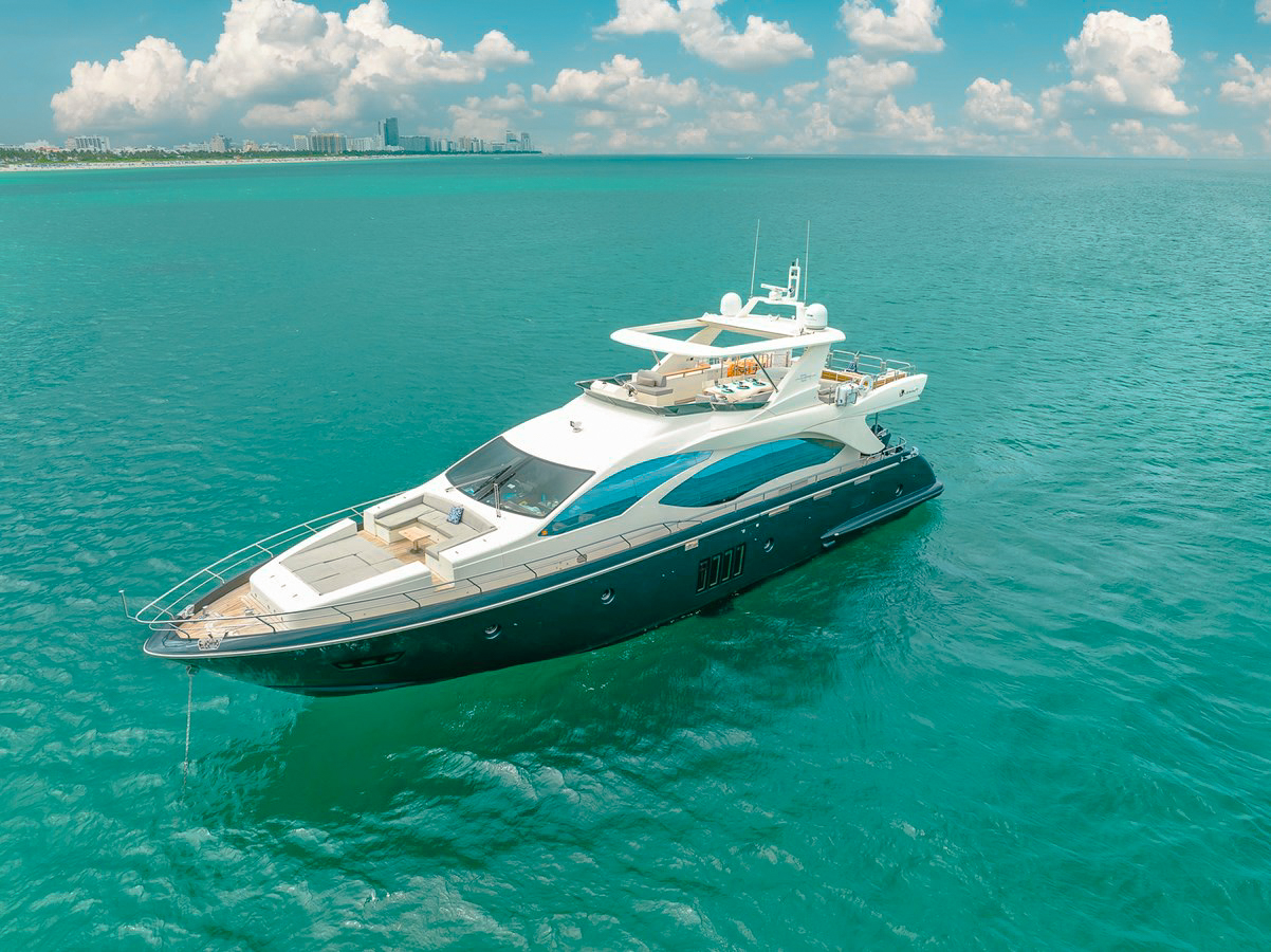 Exterior view of the 84 Azimut yacht cruising in the Bahamas waters
