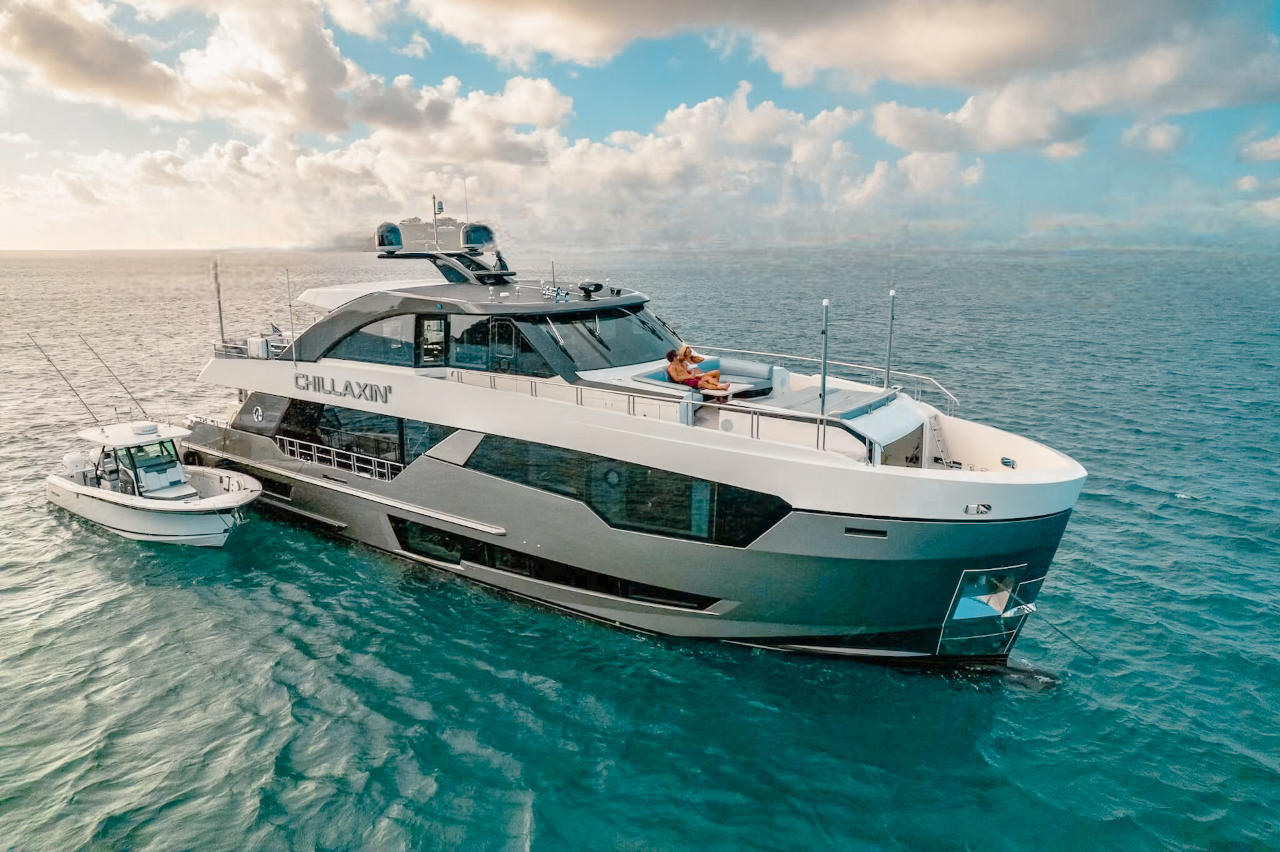 Exterior view of the 90 Ocean Alexander yacht in The Bahamas