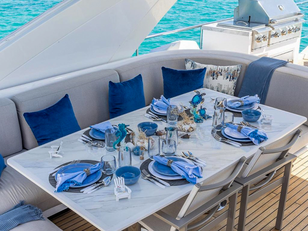 Interior salon of the 88 Azimut yacht, showing a modern living space