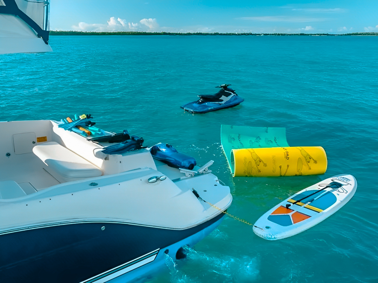 Side view of 56 Sea Ray yacht docked in The Bahamas
