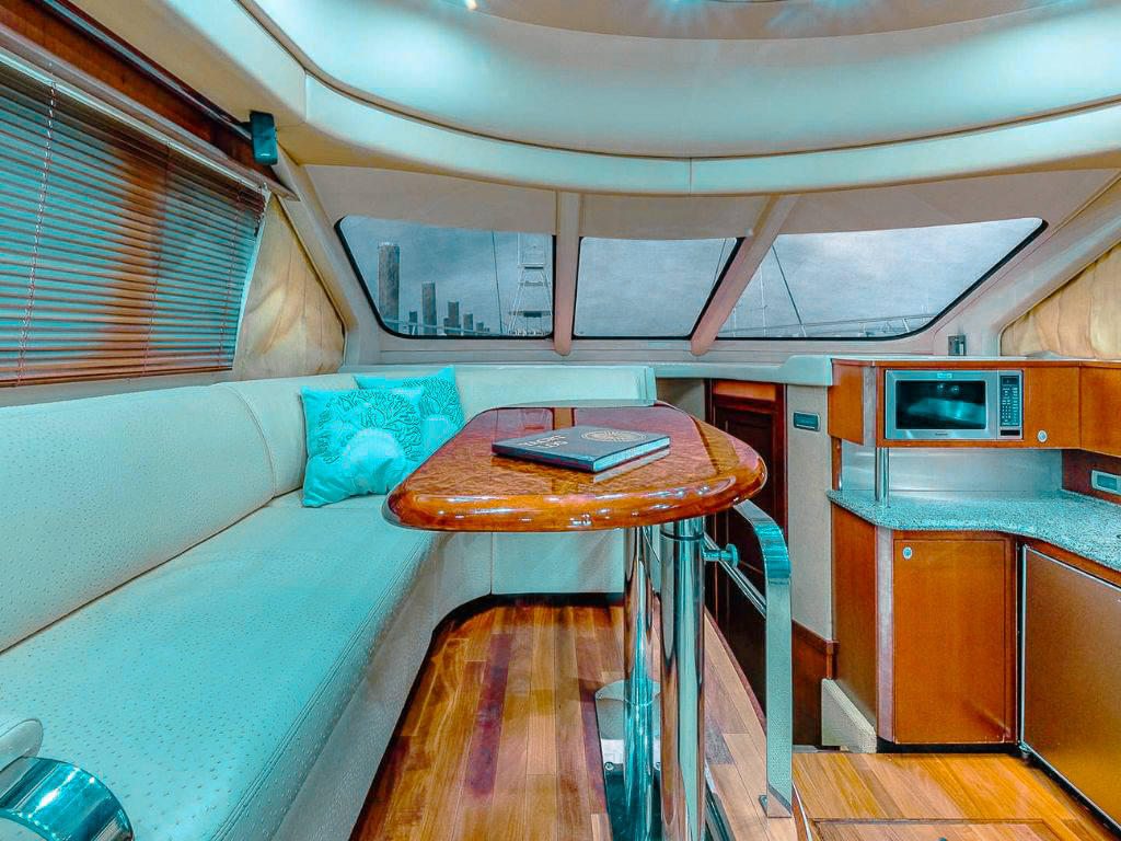 Interior salon of 56 Sea Ray yacht with comfortable seating
