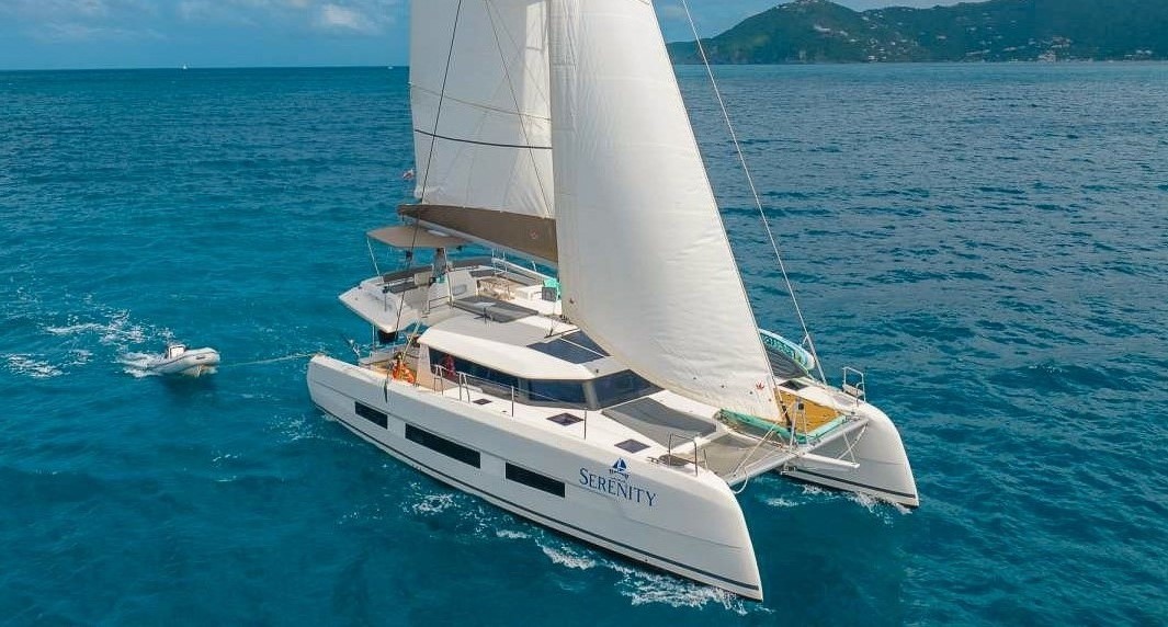 Exterior view of 64 Lagoon II catamaran in The Bahamas waters