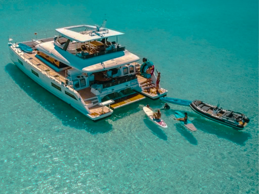 Spacious flybridge seating area on 64 Lagoon II catamaran