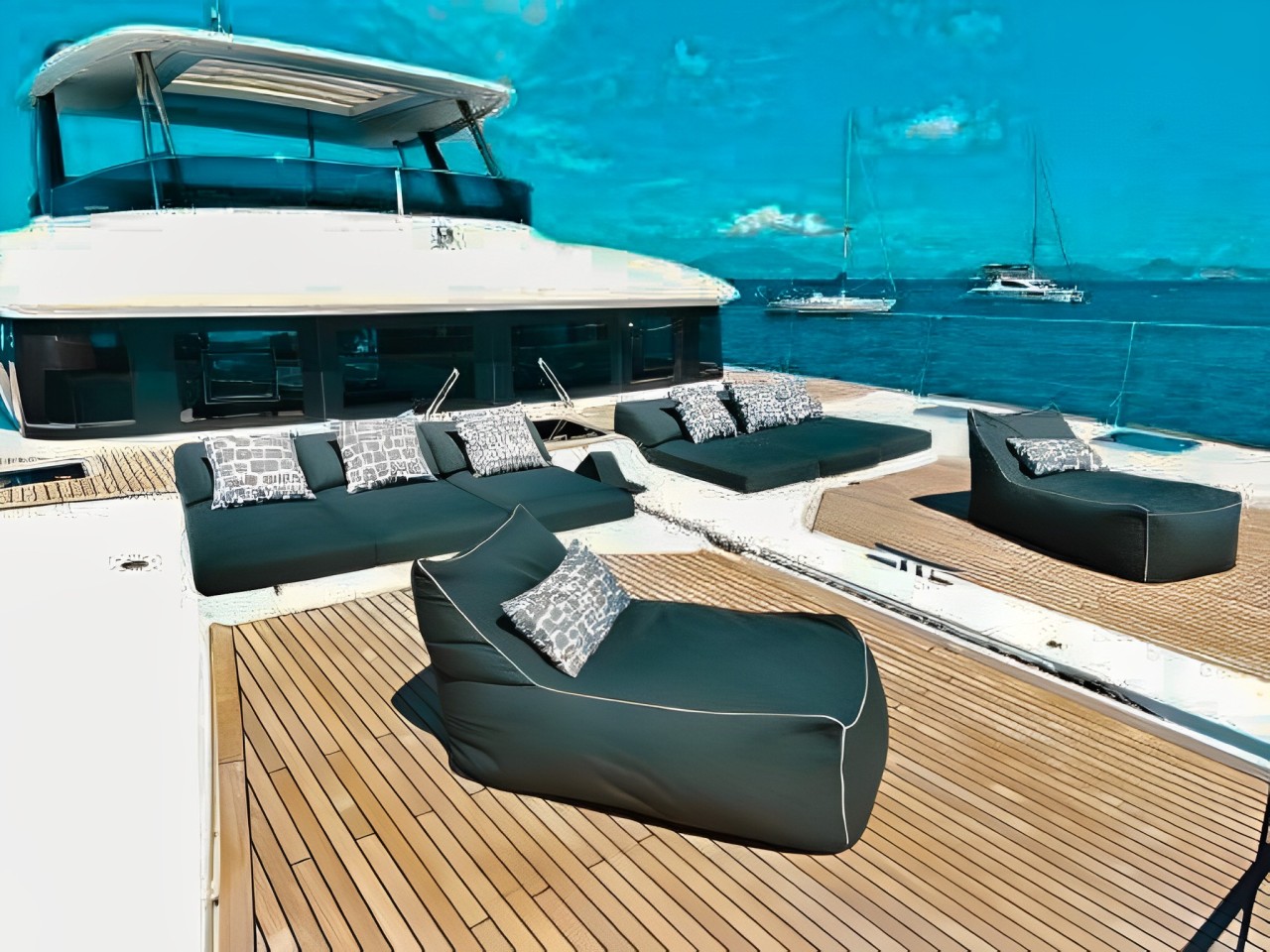 Exterior lounging area on the 64 Lagoon yacht