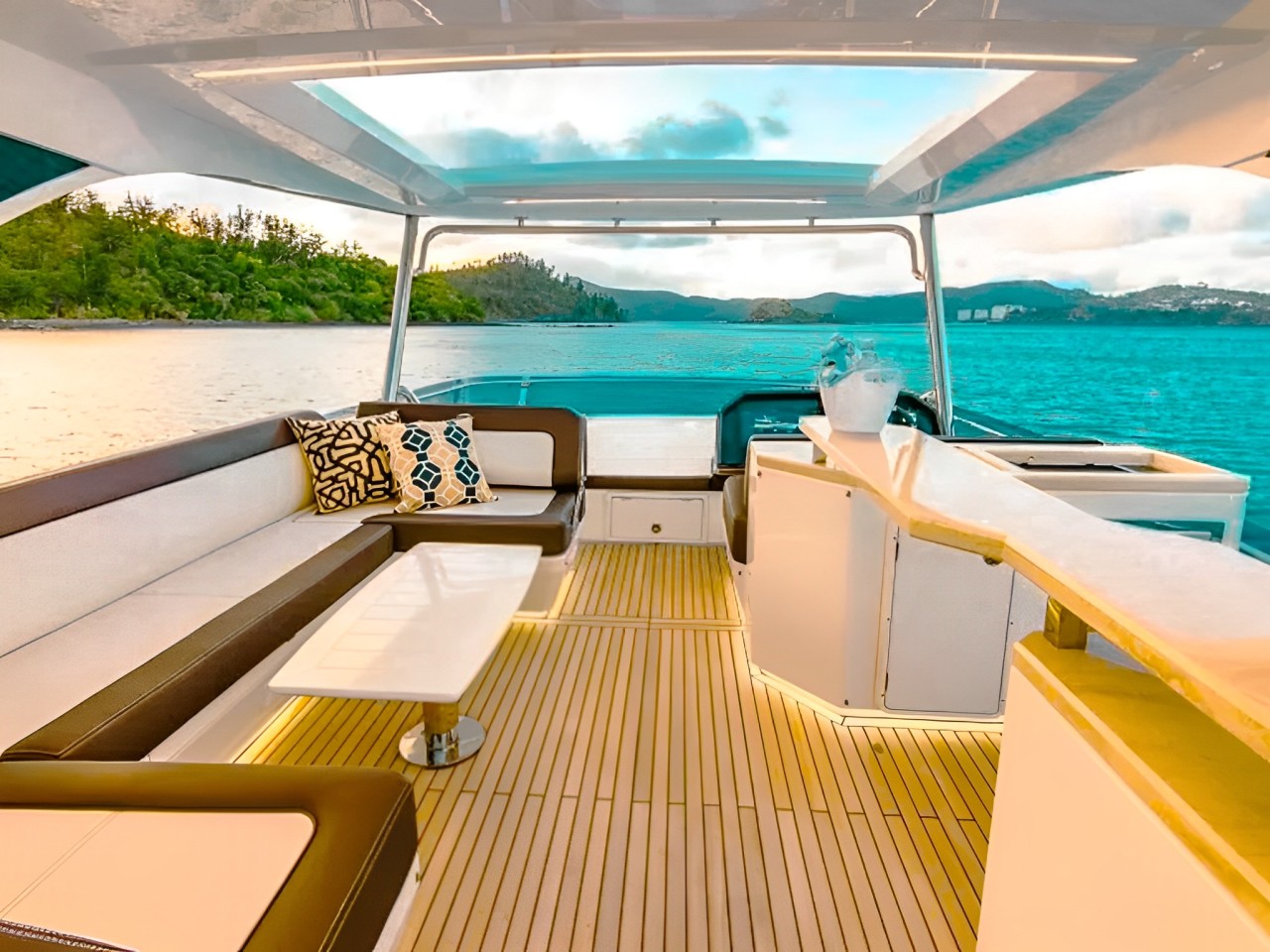 68 Galeon yacht with people enjoying water toys