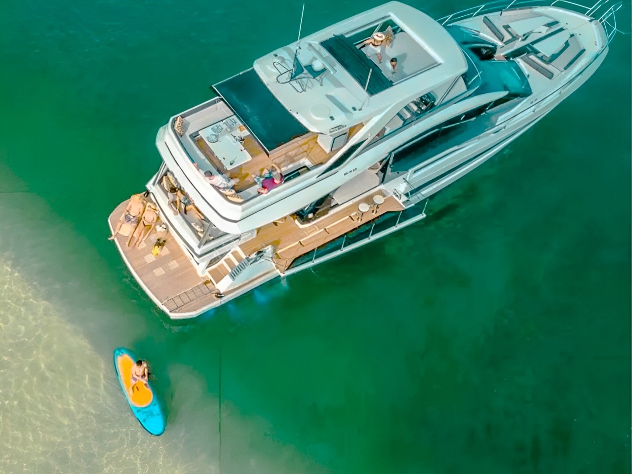 Aft deck of 68 Galeon yacht with seating