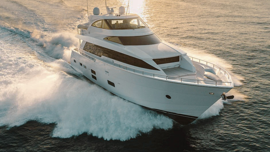 Exterior view of 75 Hatteras II yacht in The Bahamas
