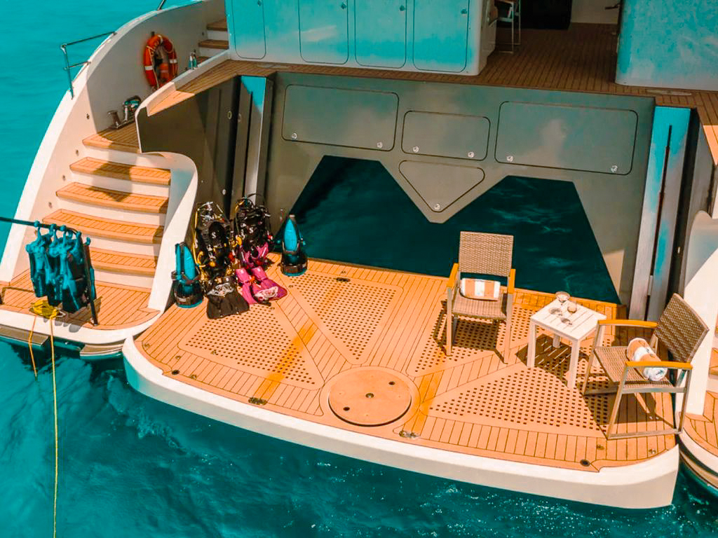 Deck area of 80 Pachoud yacht with seating