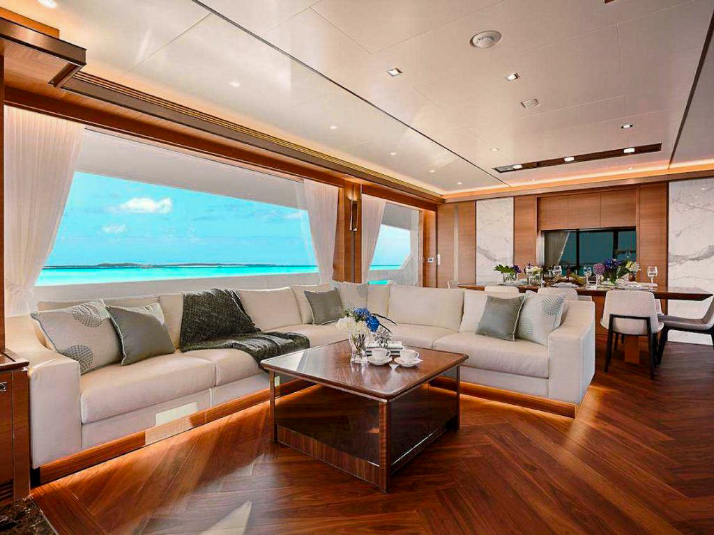 A Jacuzzi on the deck of the 87 Horizon yacht with ocean view