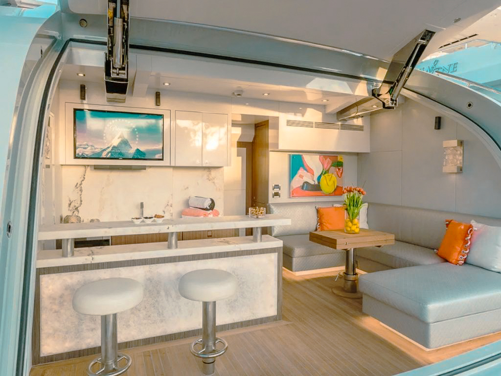 Close-up of 92 Hargrave yacht's hot tub on the deck