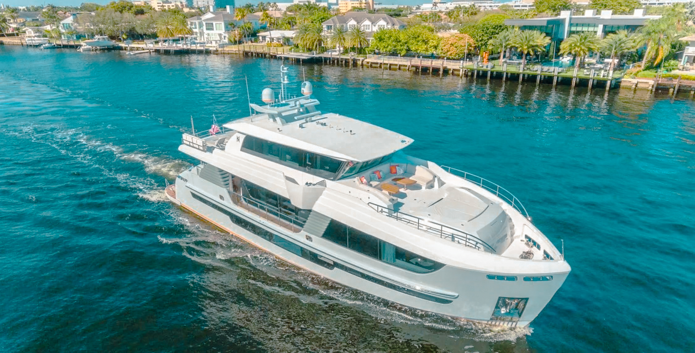 Exterior view of 92 Hargrave yacht cruising in The Bahamas