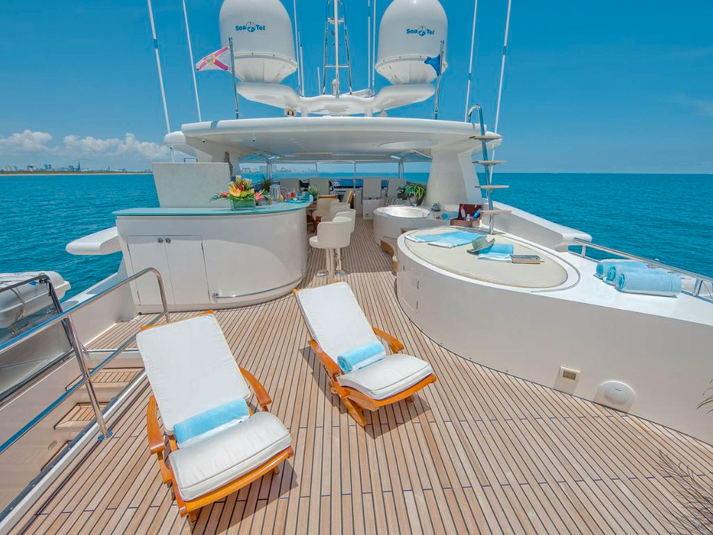 Lounge area on 103 Johnson yacht deck