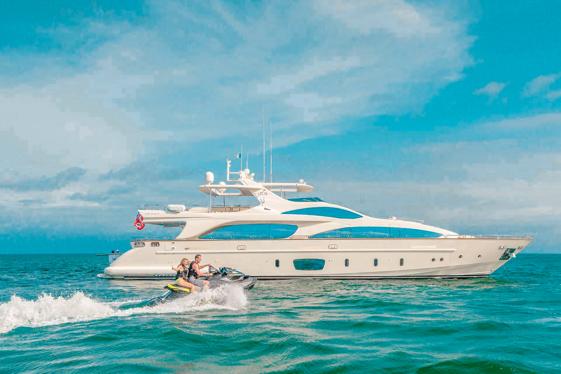 Exterior view of the 105 Azimut yacht in The Bahamas