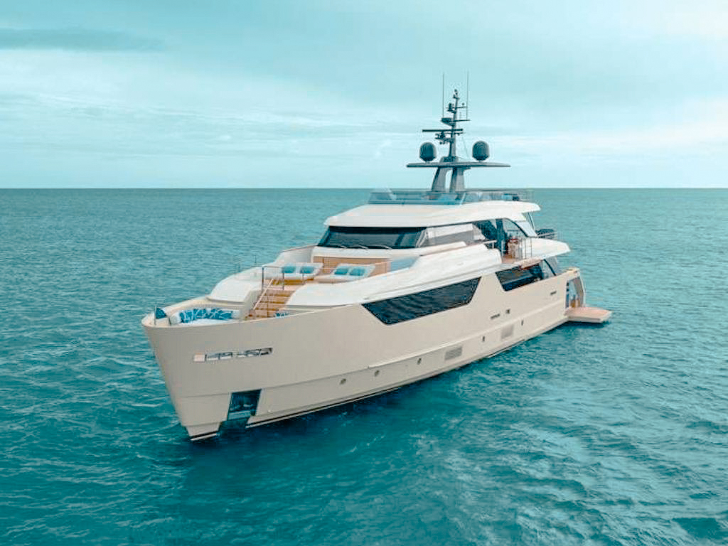A modern dining area on the 118 San Lorenzo yacht