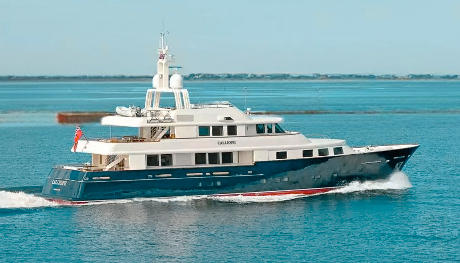 Exterior view of the 139 Holland yacht cruising in The Bahamas