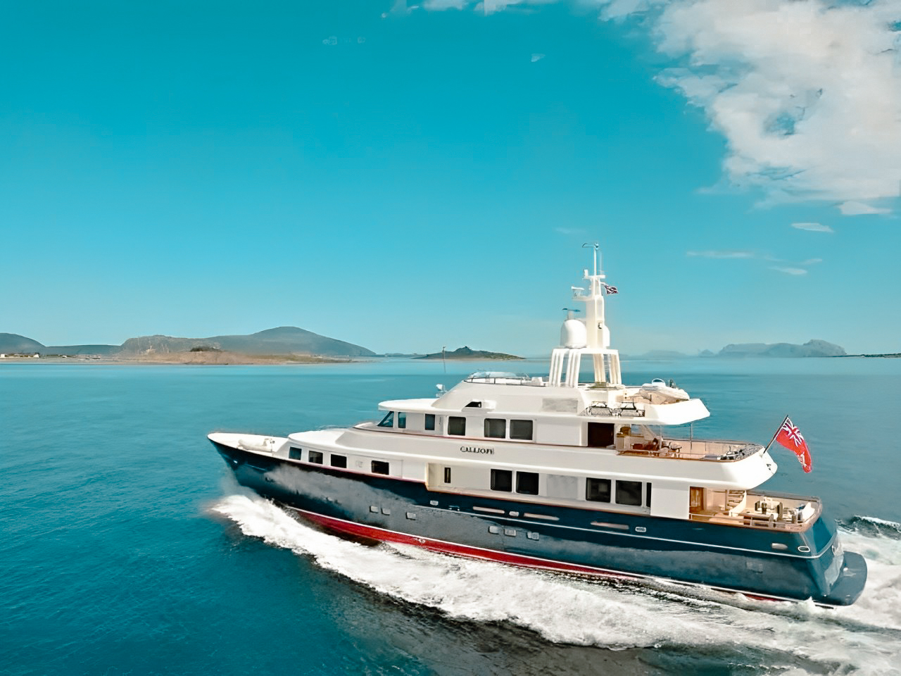 Rear view of the 139 Holland yacht with open swim platform