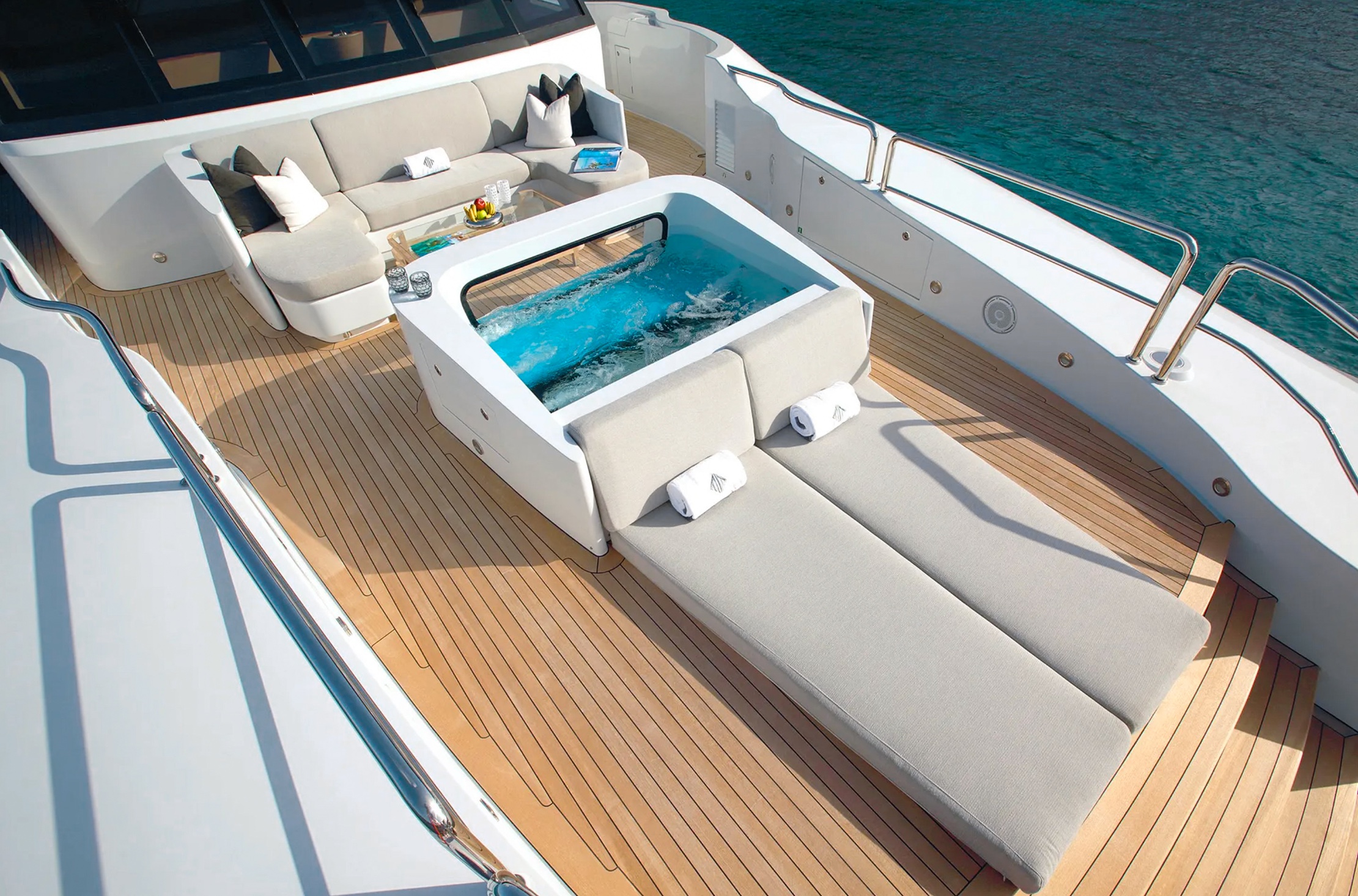 Aft deck of the 144 Crescent yacht with stairs