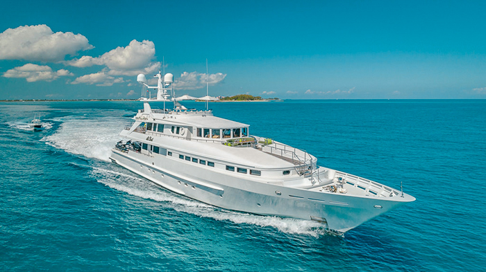 Exterior of 146 Heesen II yacht cruising in The Bahamas