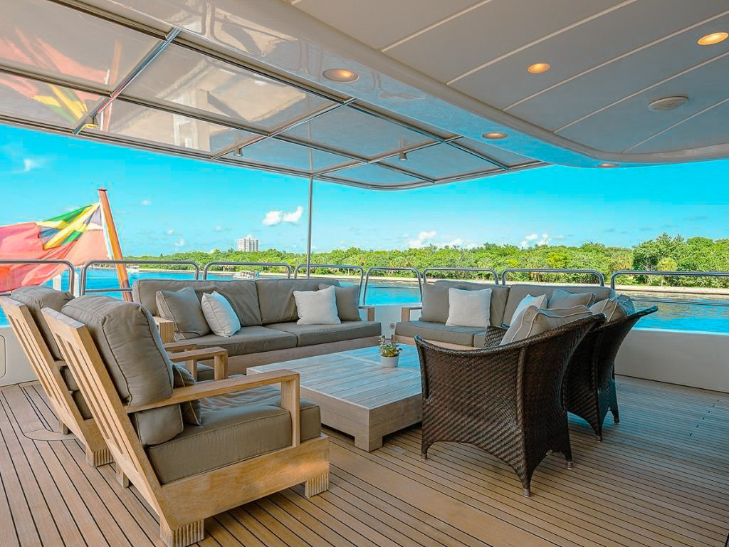 Benetti 120 yacht deck with seating in The Bahamas