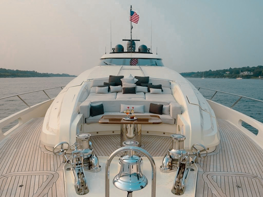 View of 150 Palmer Johnson II yacht at sunset in The Bahamas