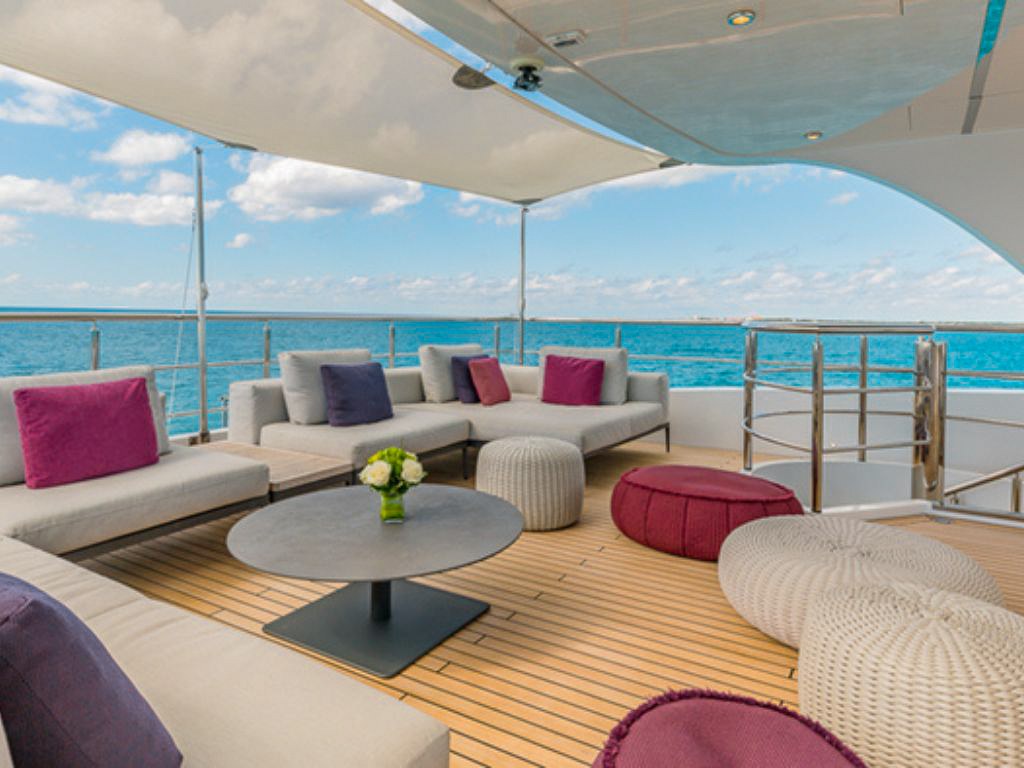 Interior living space on the 157 Oceanfast yacht with comfortable seating