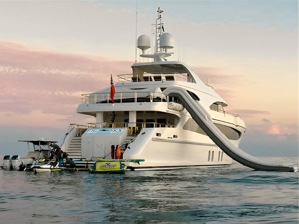 Side view of the 157 Oceanfast yacht cruising on open water