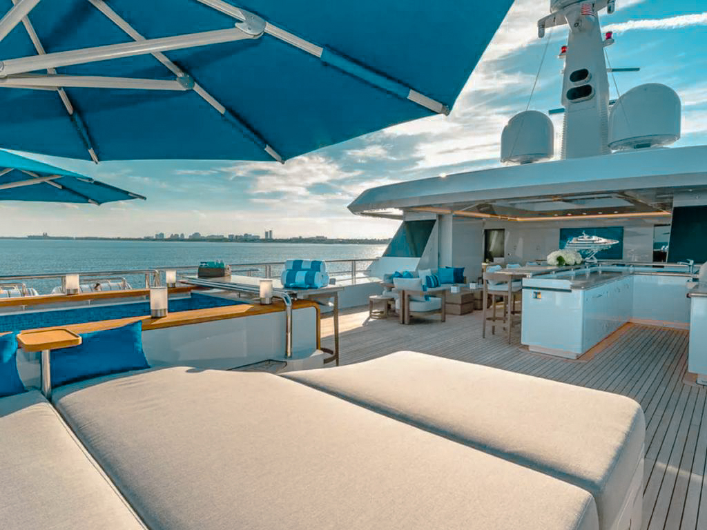 Yacht's sundeck with lounge chairs