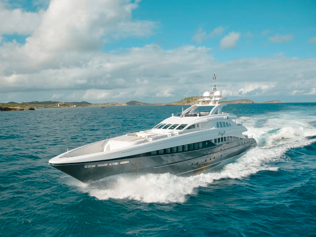 Aft deck of 146 Heesen yacht with dining table
