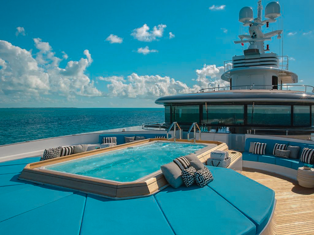 Back deck of 213 Codecasa yacht with swimming platform open