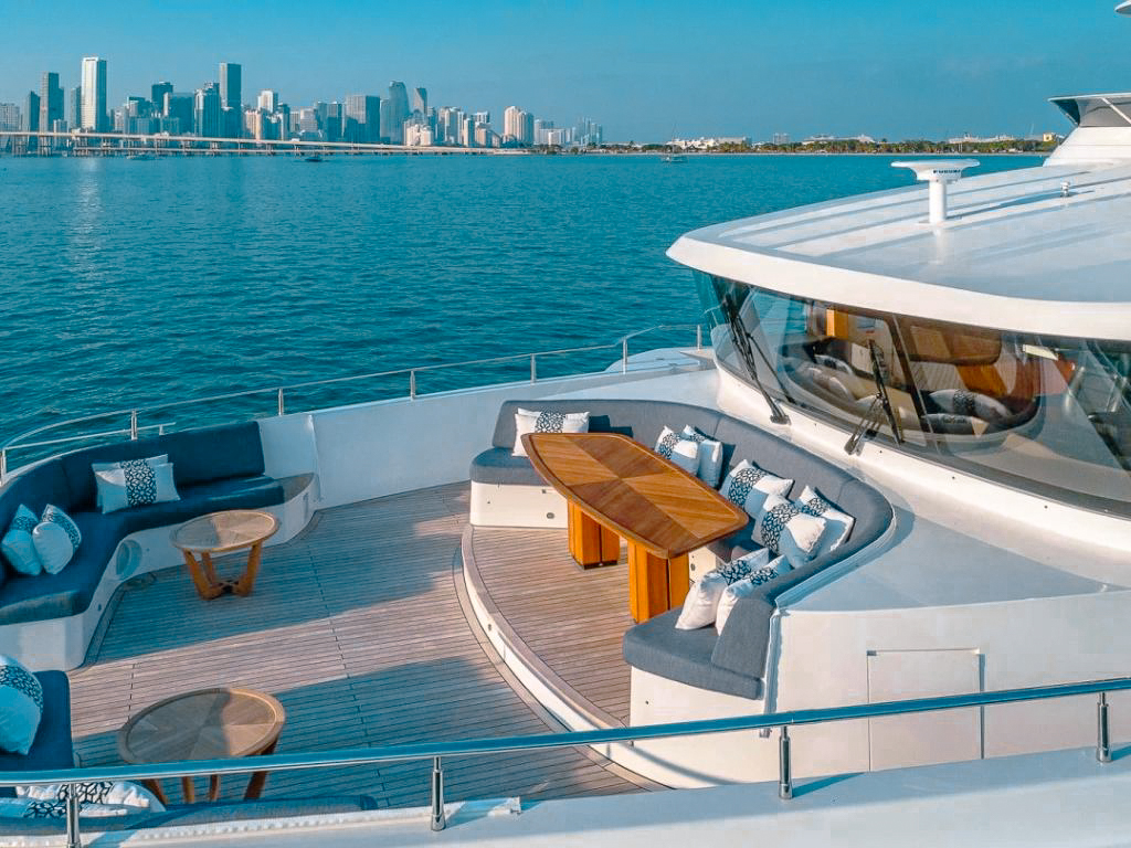 Front deck lounge area on 120 Majesty yacht