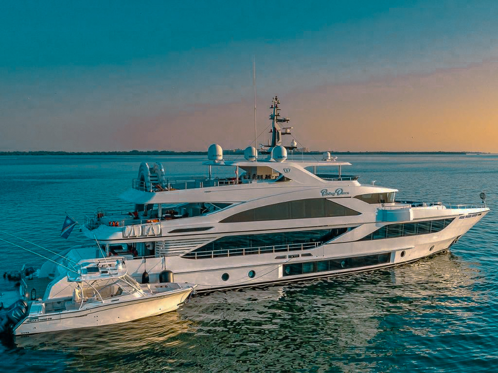 Exterior view of 120 Majesty yacht in tropical waters
