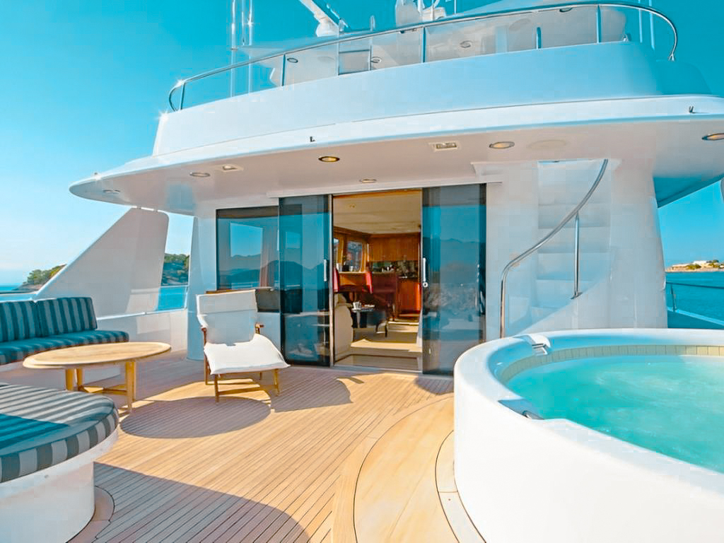 View of the back deck and water toys of 164 Delta yacht