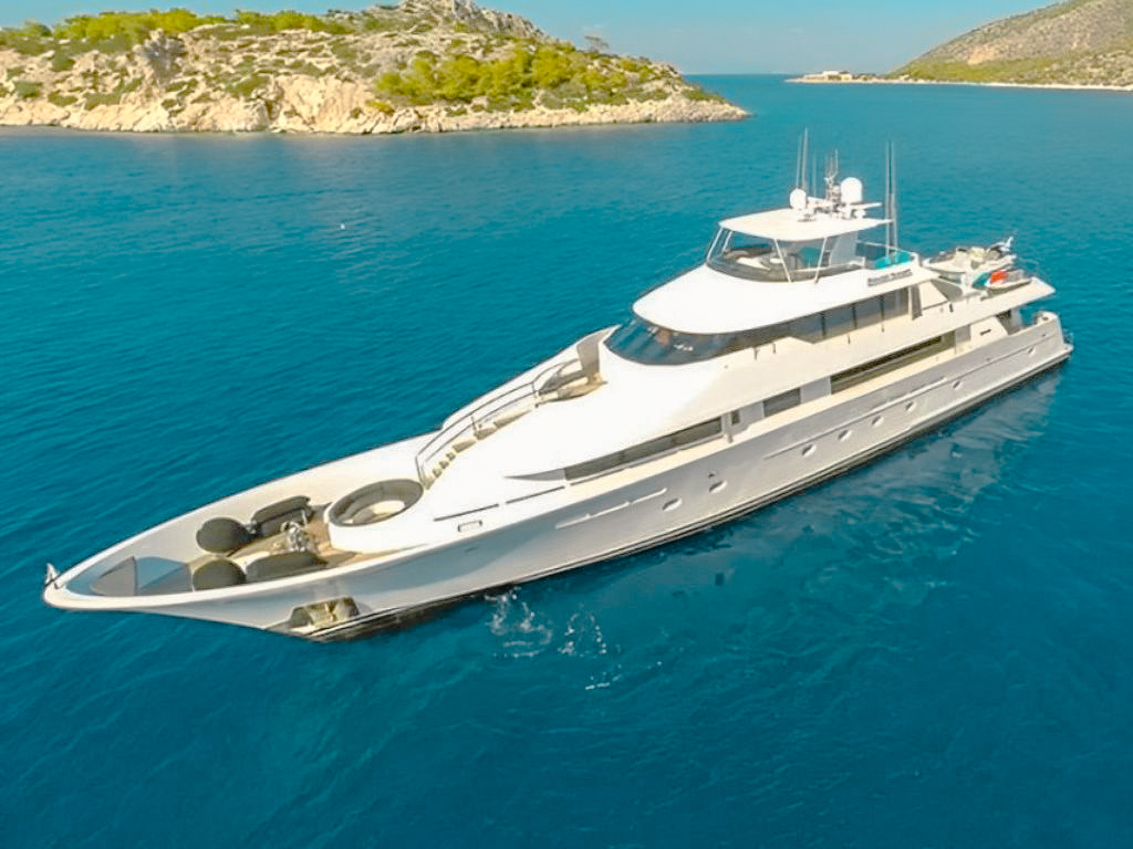 Side view of the 164 Delta yacht in The Bahamas harbor
