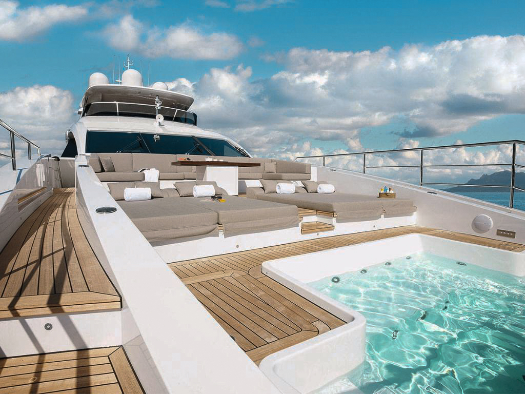 Upper deck and Jacuzzi area on 140 Benetti yacht