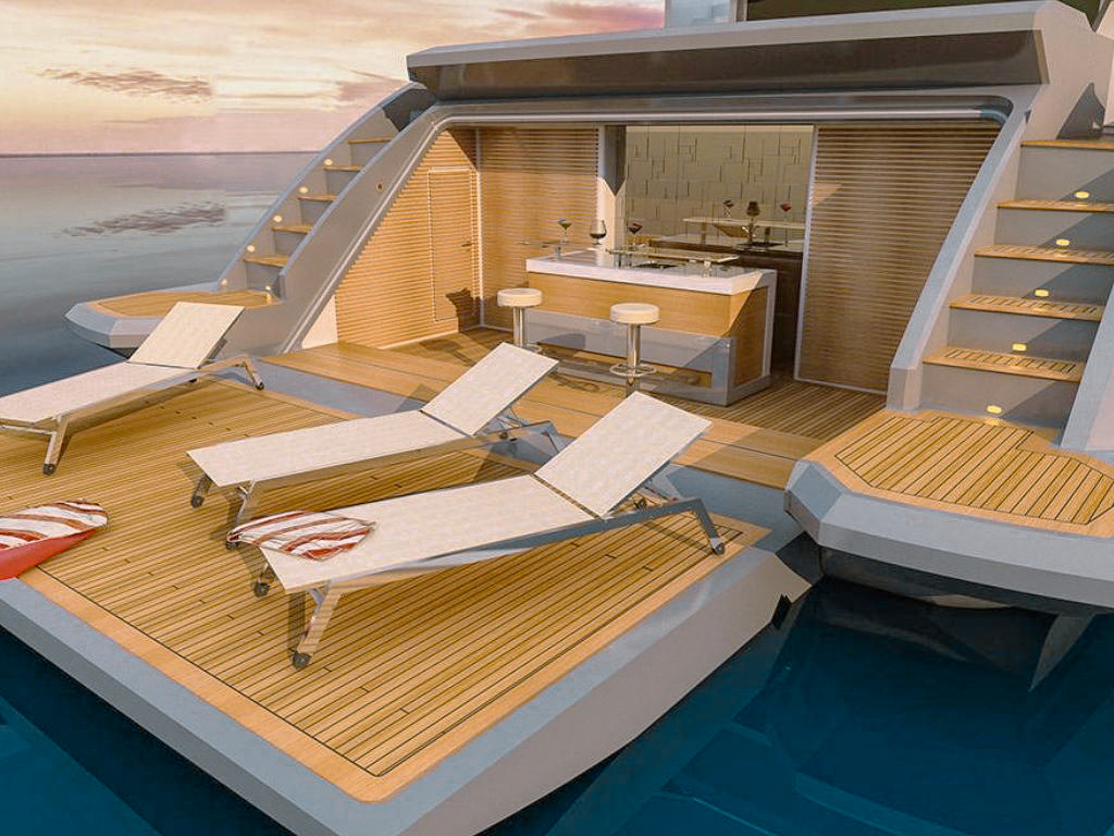 Dining area on the aft deck of 140 Benetti yacht