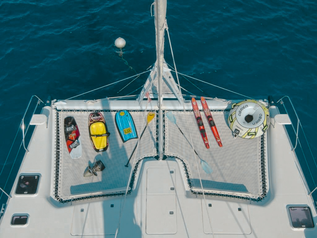 Aft deck of 63 Leopard yacht with seating and ocean views